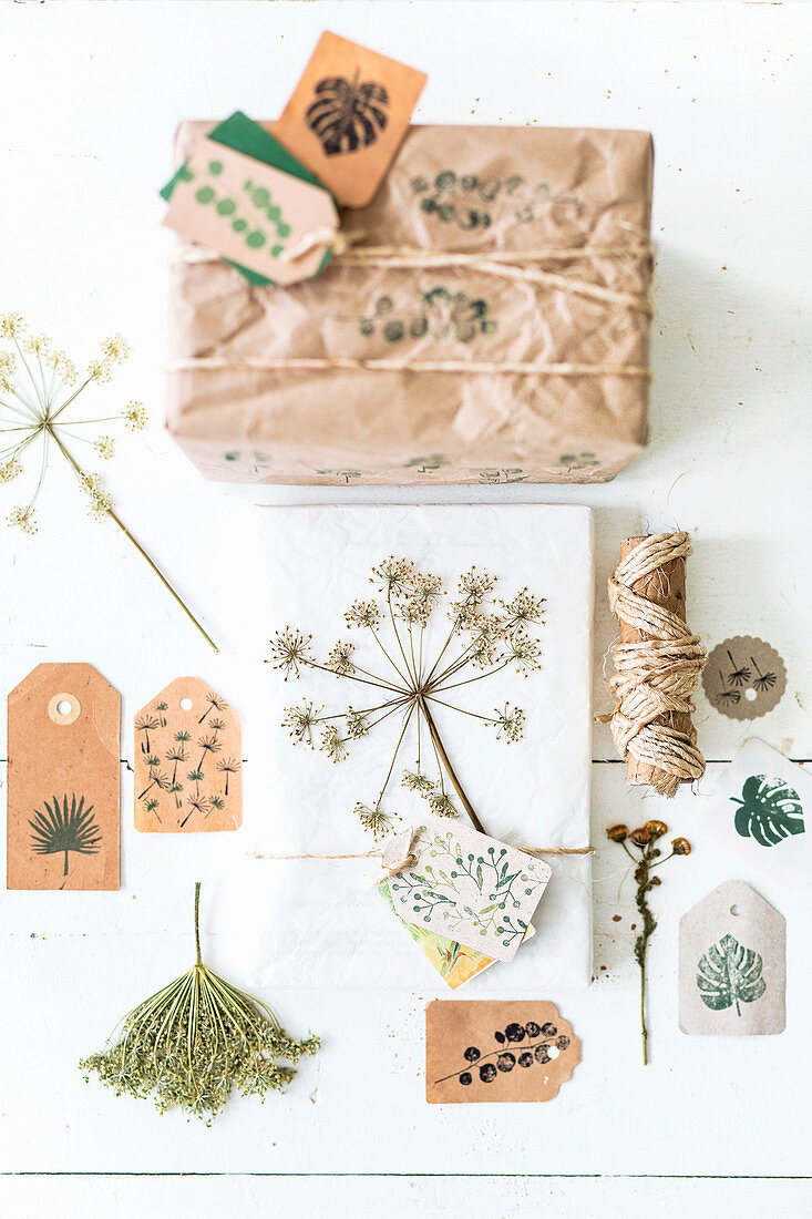 Gift wrap idea using botanical motifs