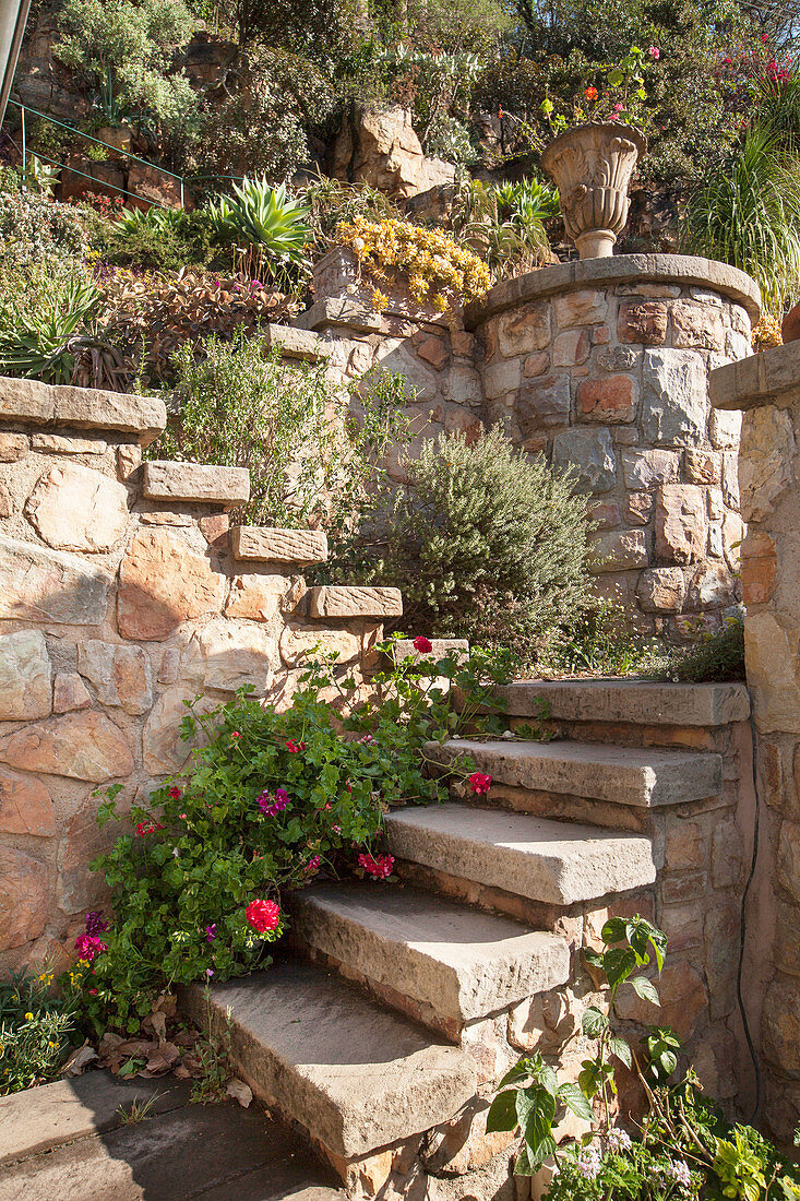 Stone steps in terraced garden
