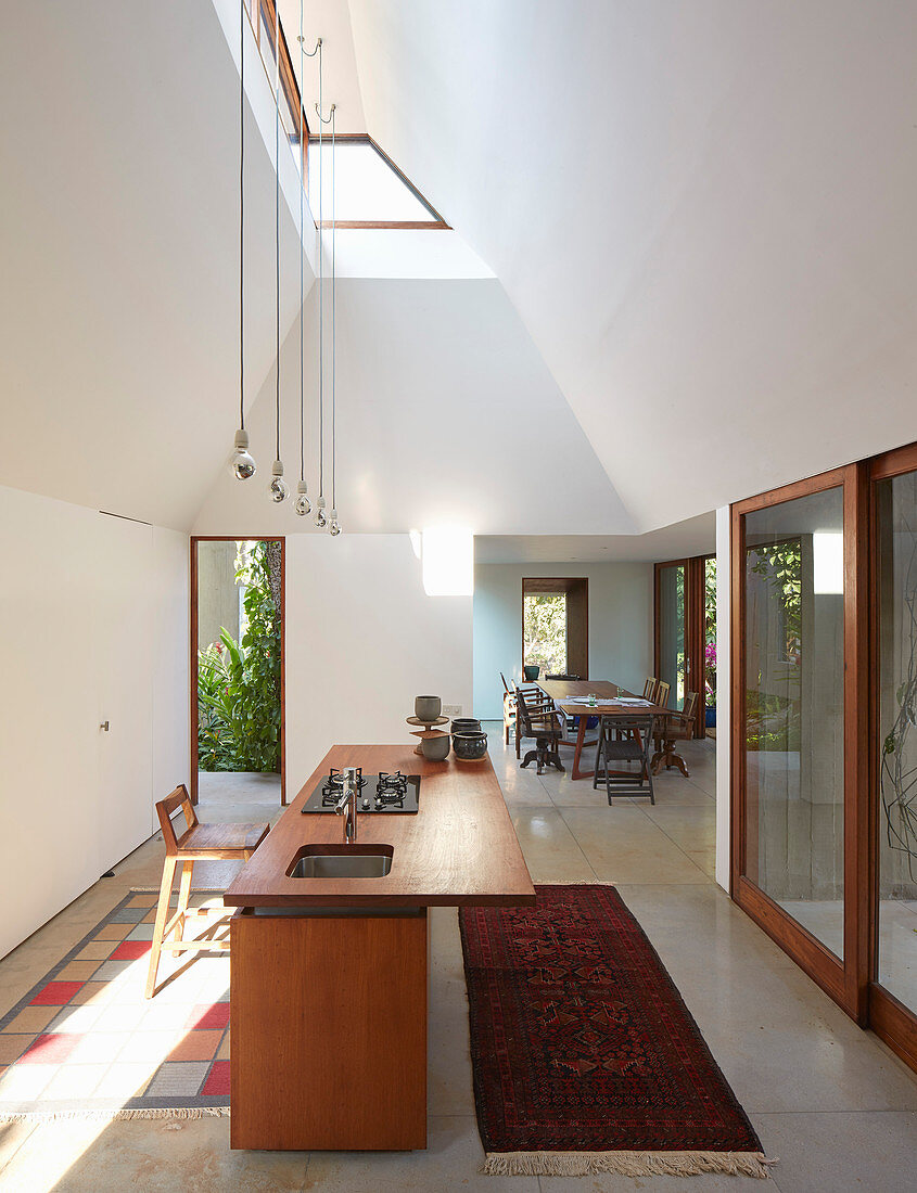 Minimalist kitchen with skylight in modern architect-designed house