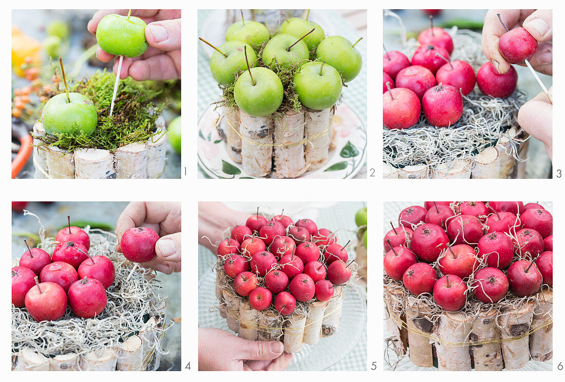 Instructions for making cake-shaped arrangements of natural materials