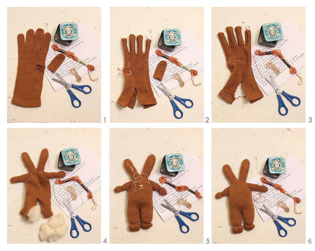 Instructions for making cloth rabbits from old gloves