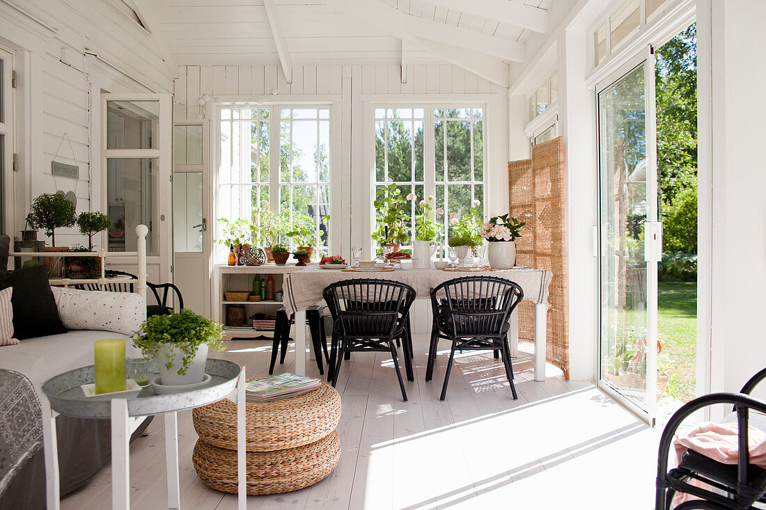 Conservatory decorated in Scandinavian style