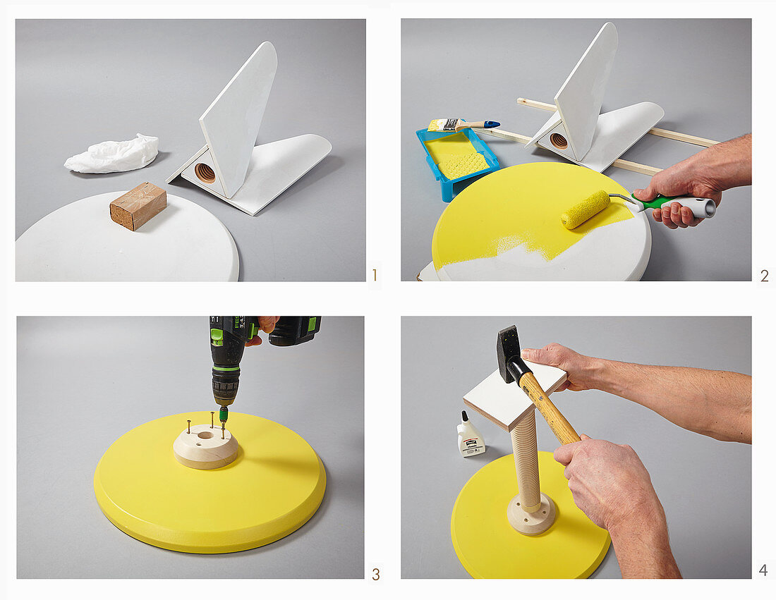 Instructions for making a three-legged stool with threaded rod
