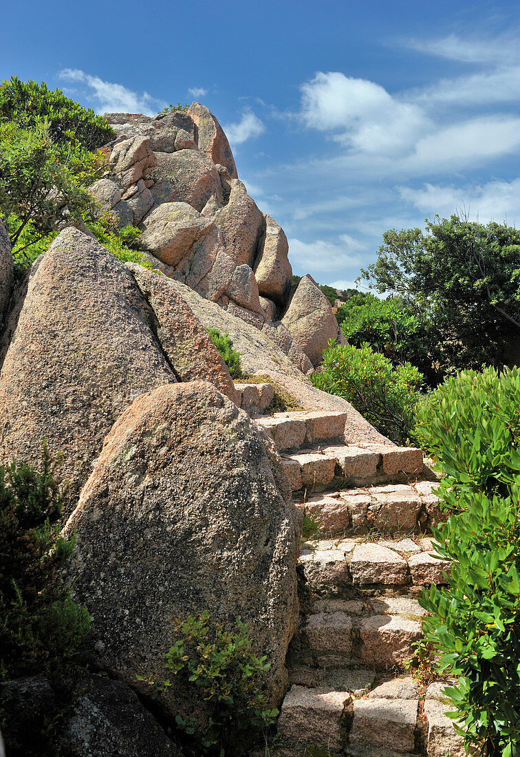 Steps leading between granite boulders