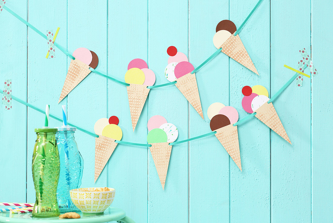 Hand-made garland of paper ice cream cones