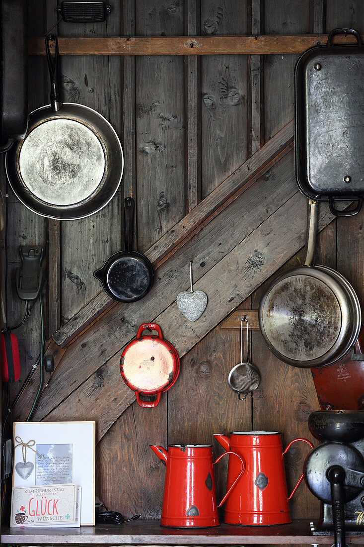 Kitchen utensils in mountain cabin
