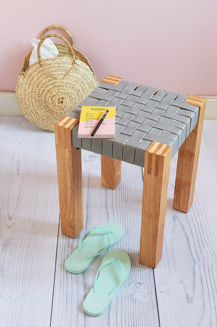 A stool with a DIY leather seat