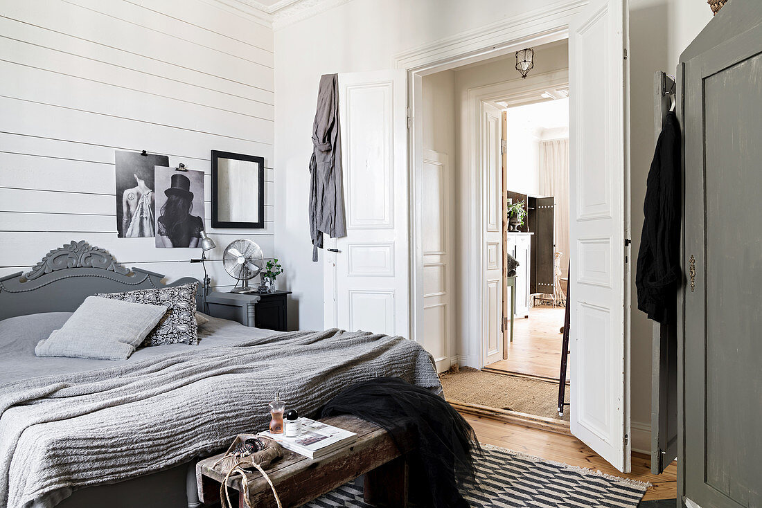 French-style bedroom in grey and white