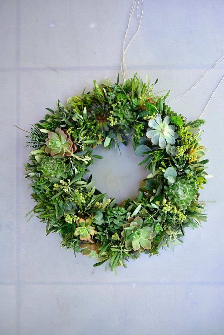 Wreath made from leaves and succulents