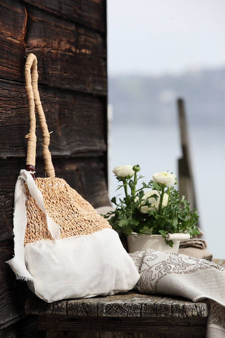 Hand-made cotton and raffia bag