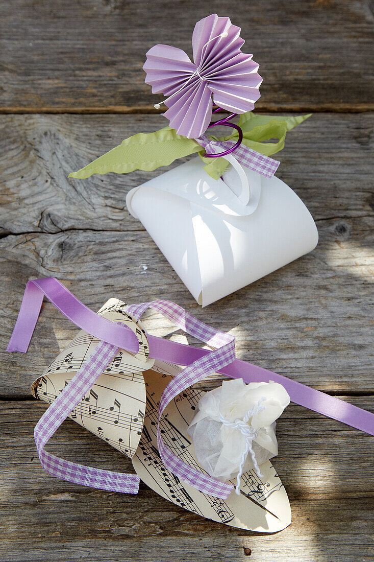 Hand-made card gift boxes and paper butterfly