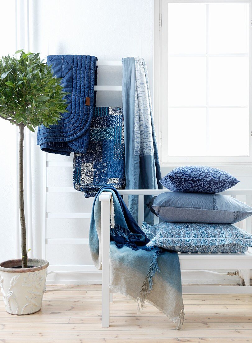 Blue and white blankets and home textiles