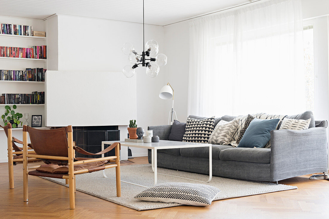 Vintage, Scandinavian-style furniture in living room