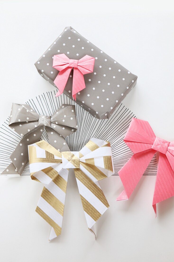 Origami bows of various colours