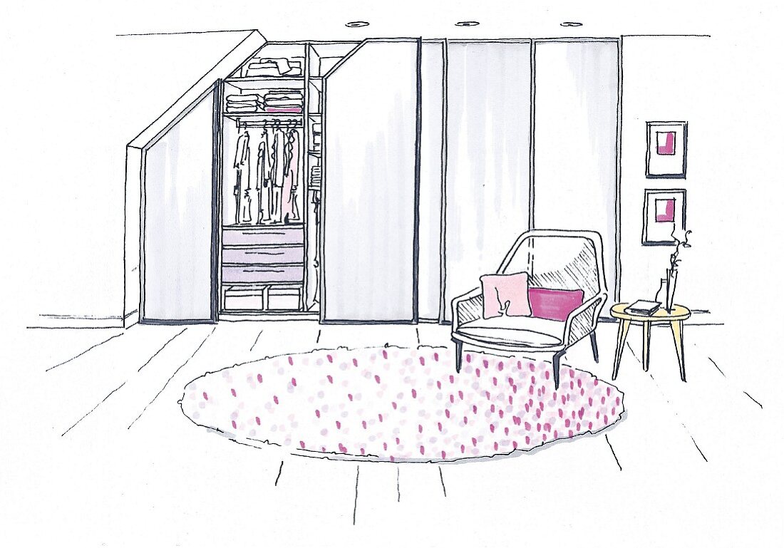 Illustration of a classic built-in wardrobe