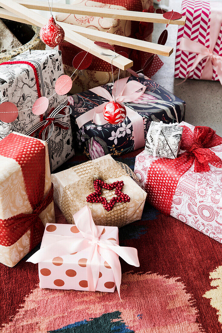 Decoratively wrapped Christmas presents