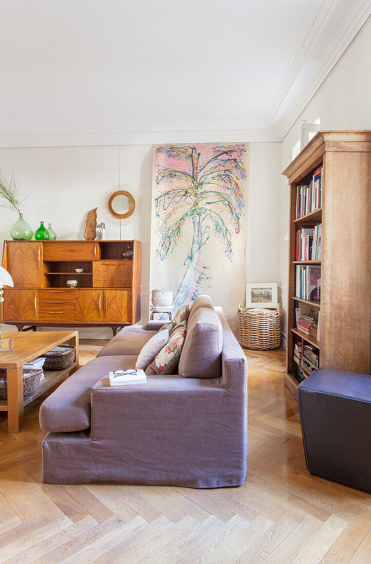 Living room with herringbone parquet floor