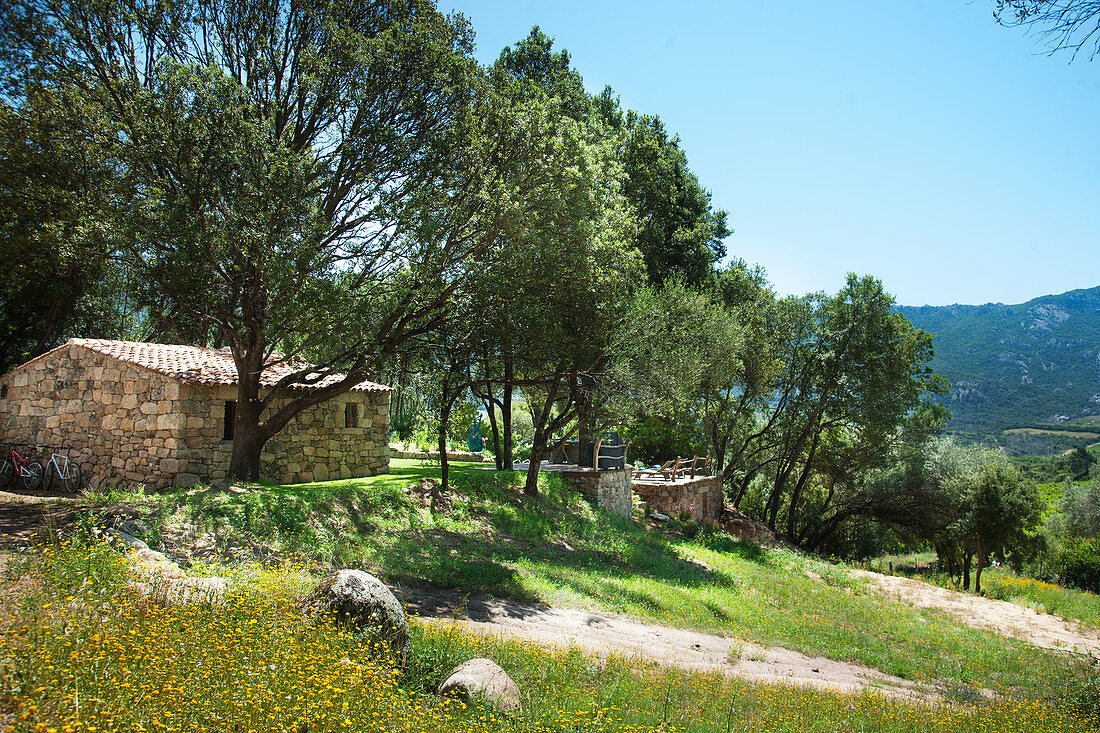 Natursteinhaus in mediterraner Landschaft
