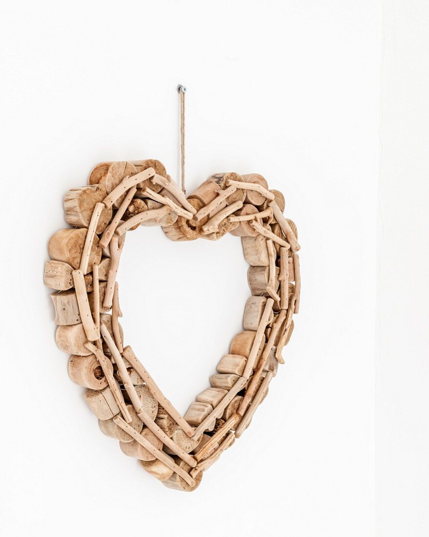 Love-heart made from pieces of driftwood