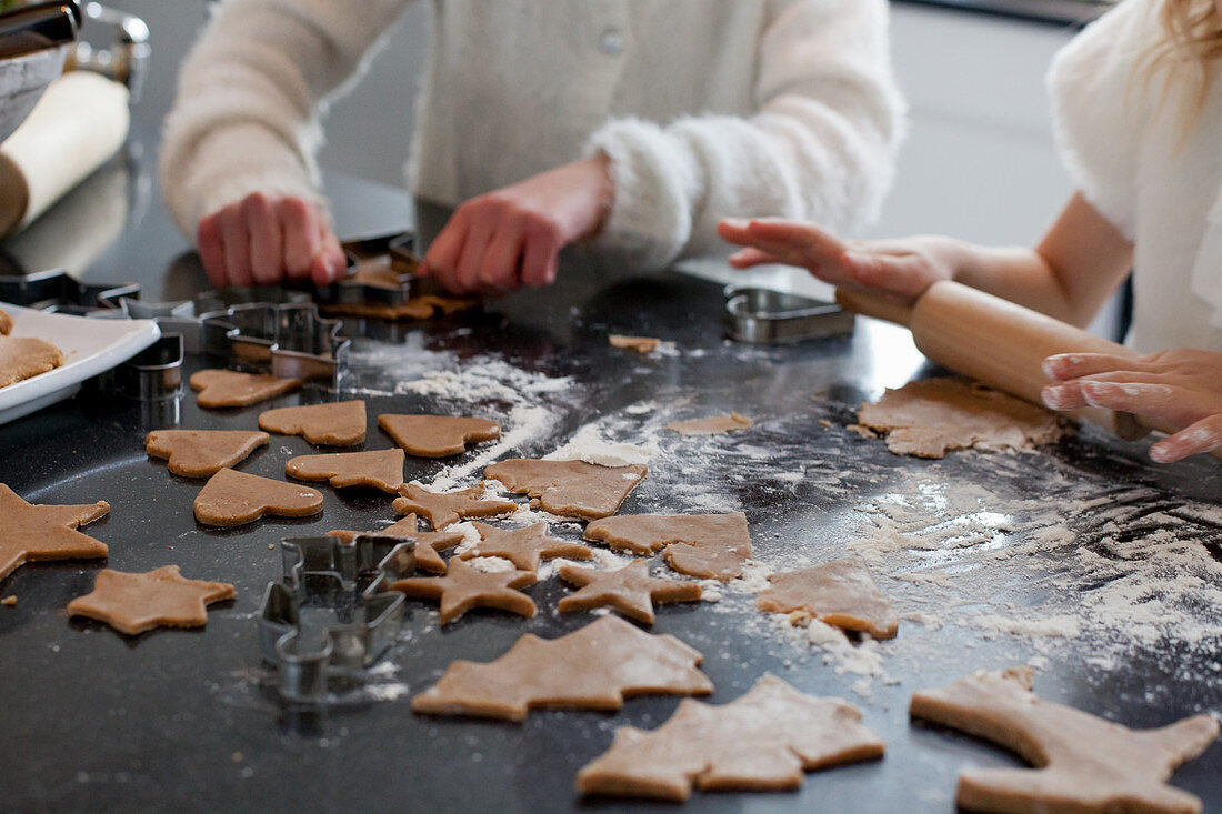 Children making festive biscuits