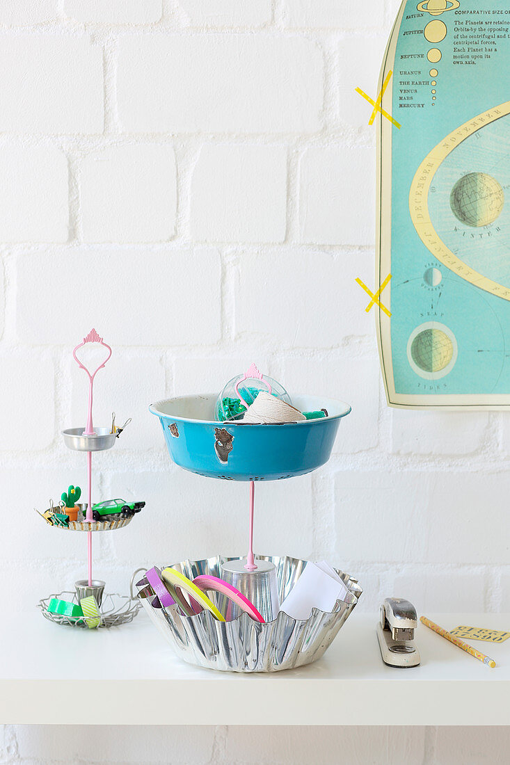 DIY cake stands made from recycled cake tins and bowls