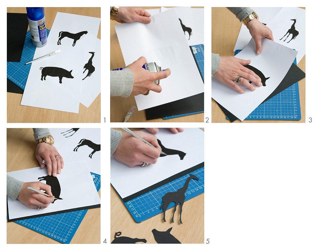 Instructions for making animal sihouettes made from black cardboard