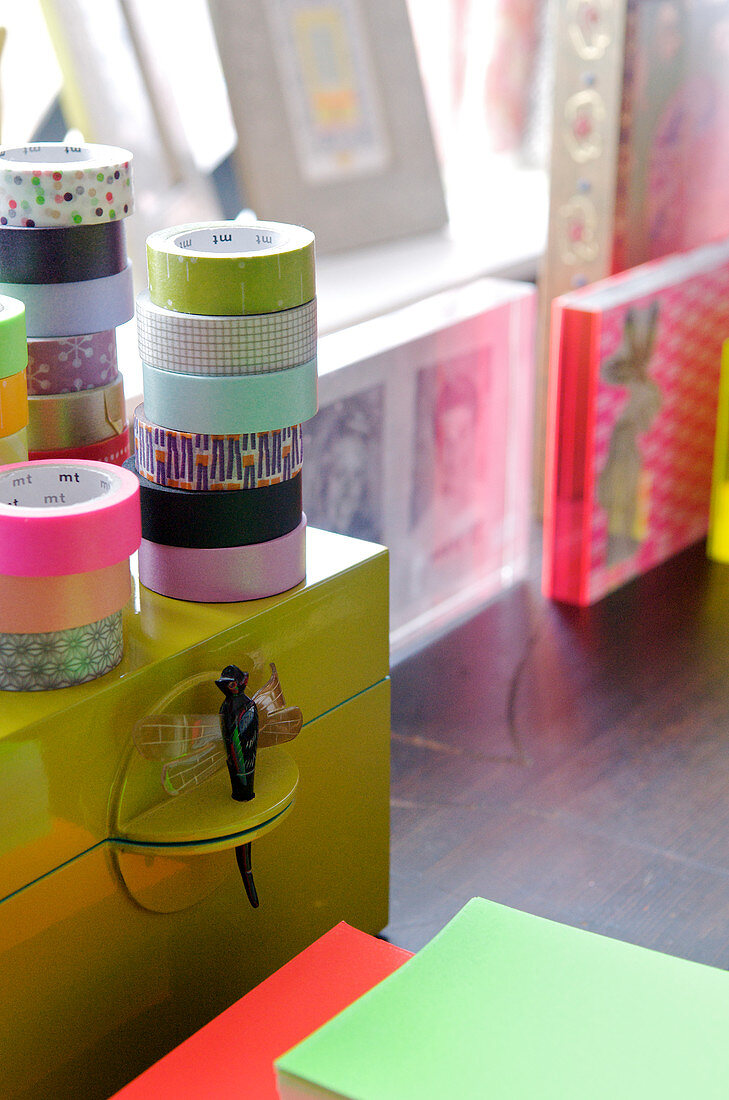 Rolls of washi tape and colorful decorations