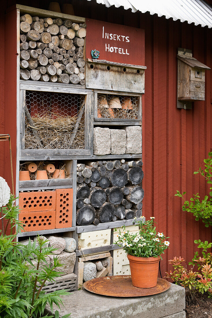 Insect hotel on house wall