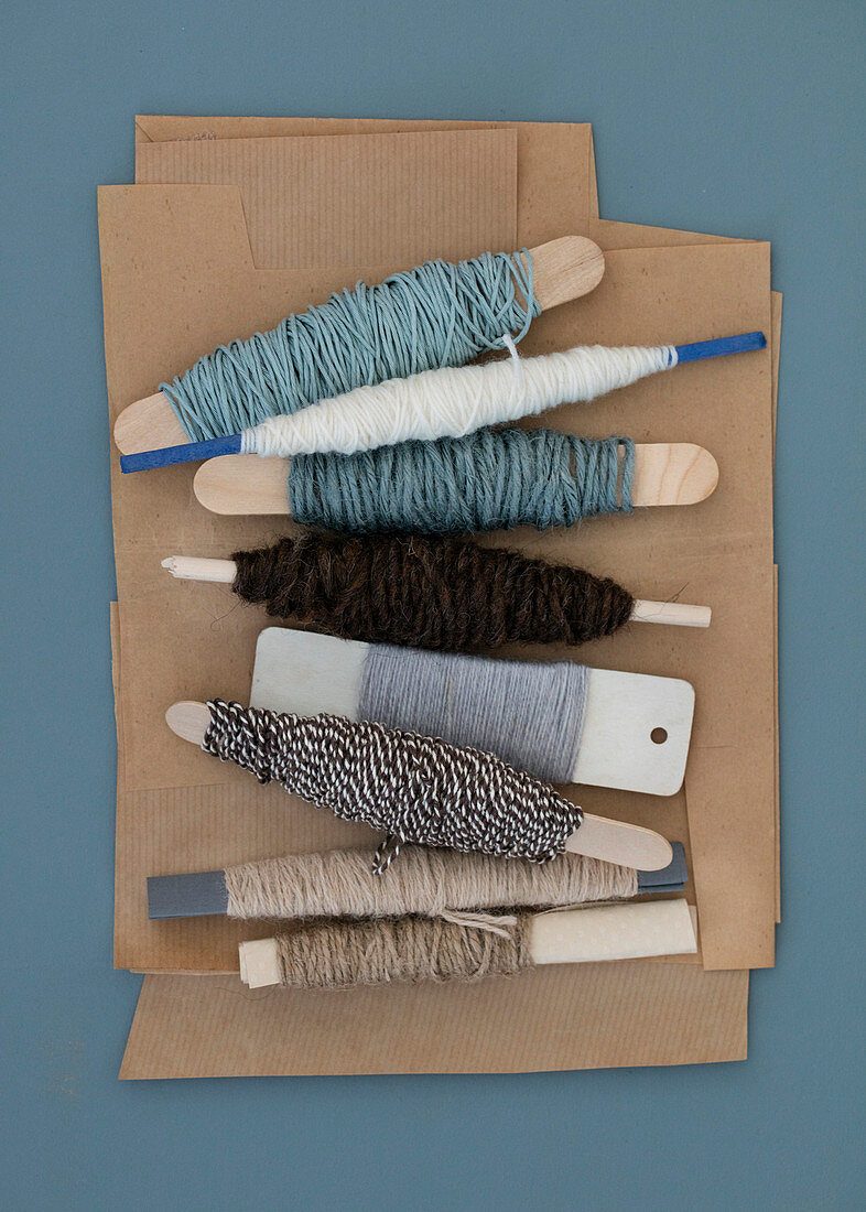 Cord and wool in blue-gray and natural tones