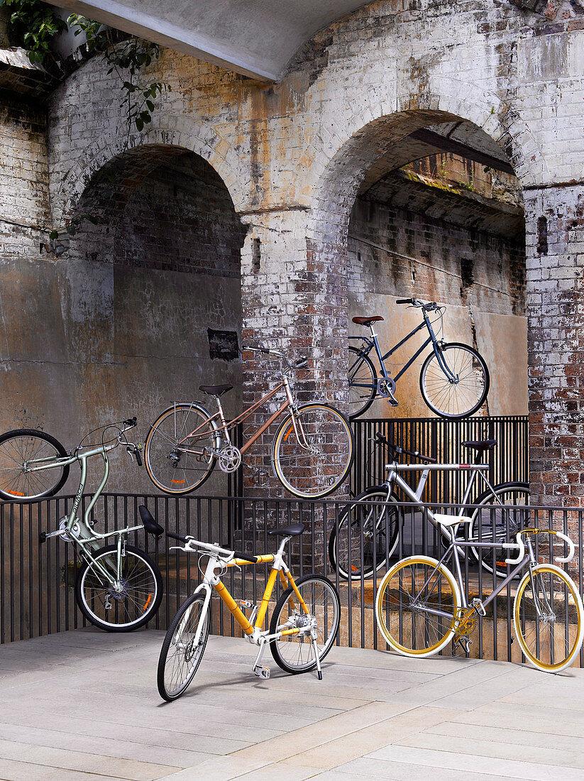 Artistic installation of bicycles in the old town