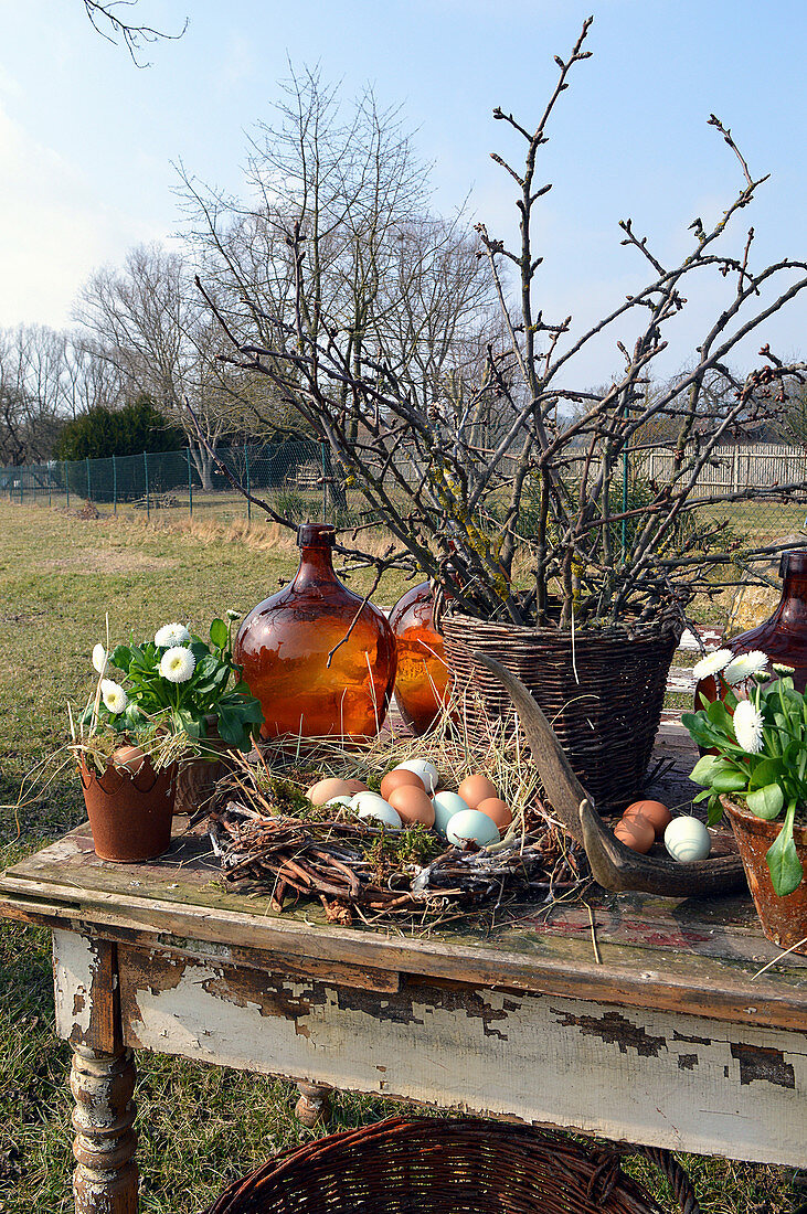 Rural Easter arrangement in the garden