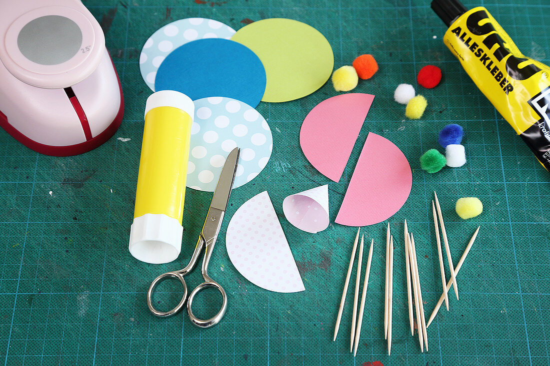 Making colourful party hats for decorating toothpicks