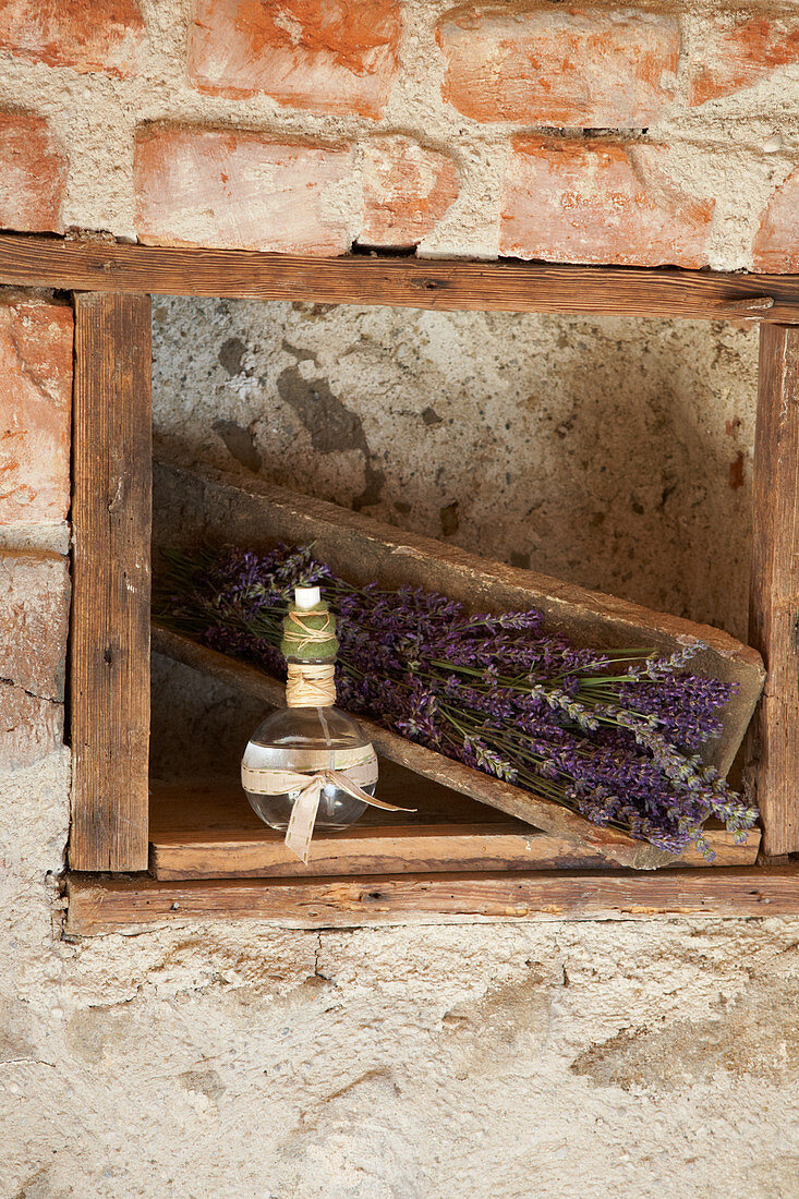 Homemade lavender air freshener in rustic surroundings