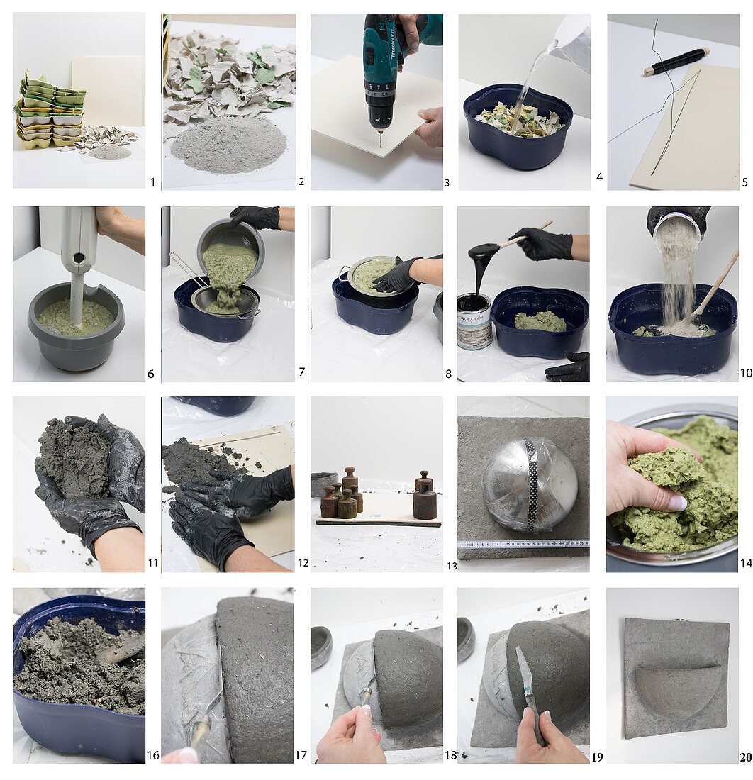 Instructions for making papercrete bowl