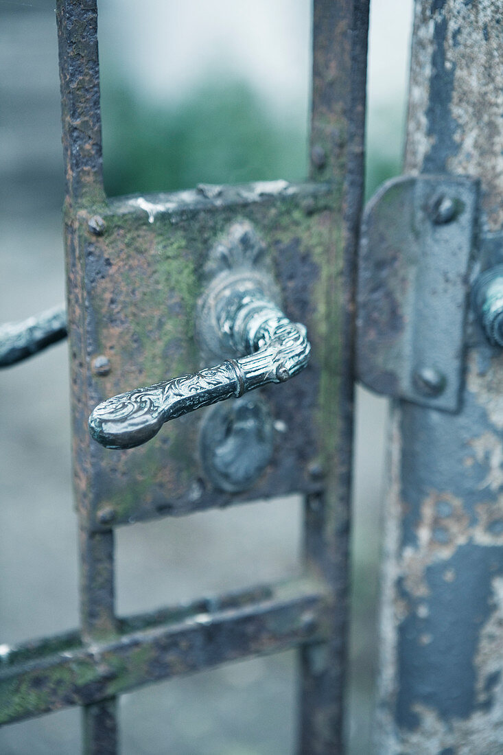 Artistic handle on old garden gate