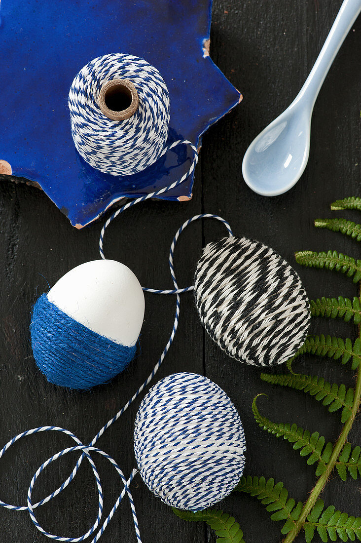 Easter eggs wrapped in twine