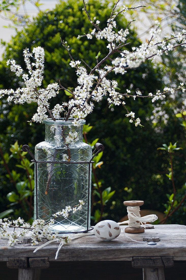 Vase of blackthorn blossom