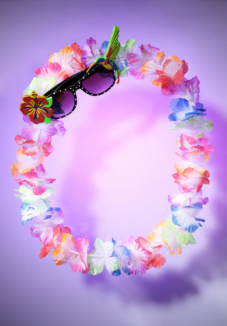 Sommerstimmung mit Hawaii-Blumenkette und Sonnenbrille