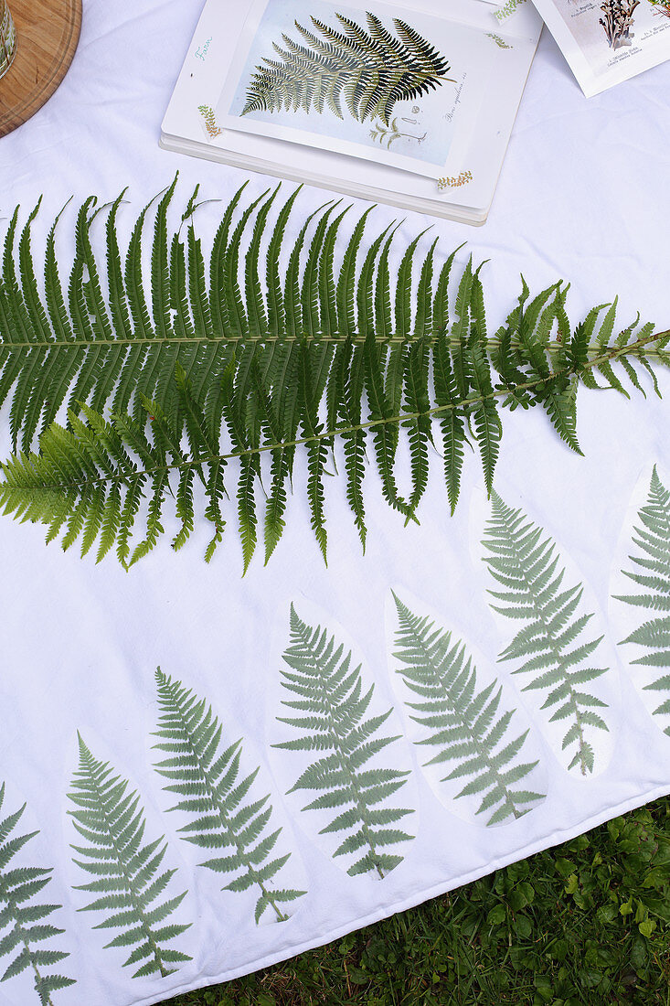 Handmade picnic blanket with fern motifs
