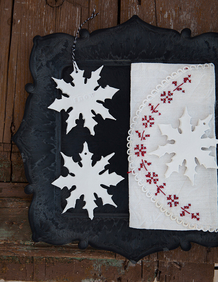 Handcrafted modelling-clay snowflake pendants