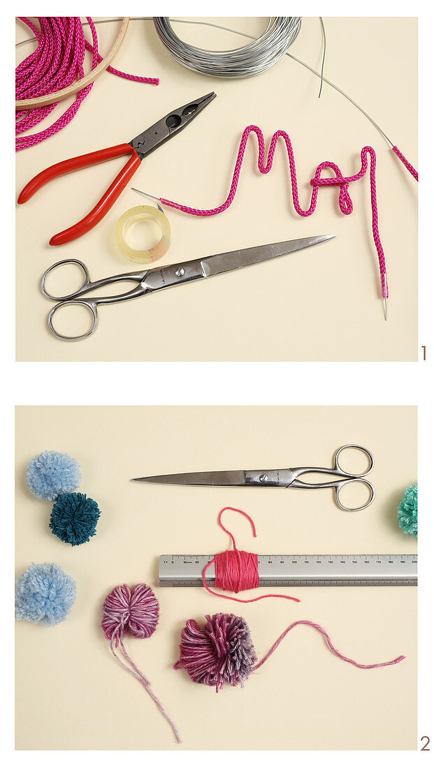 Instructions for making wreaths with names and pompoms