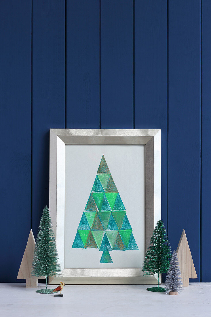 Picture of stylised Christmas tree made from stamped triangles
