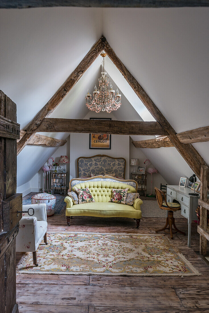 Vintage-style living room in attic