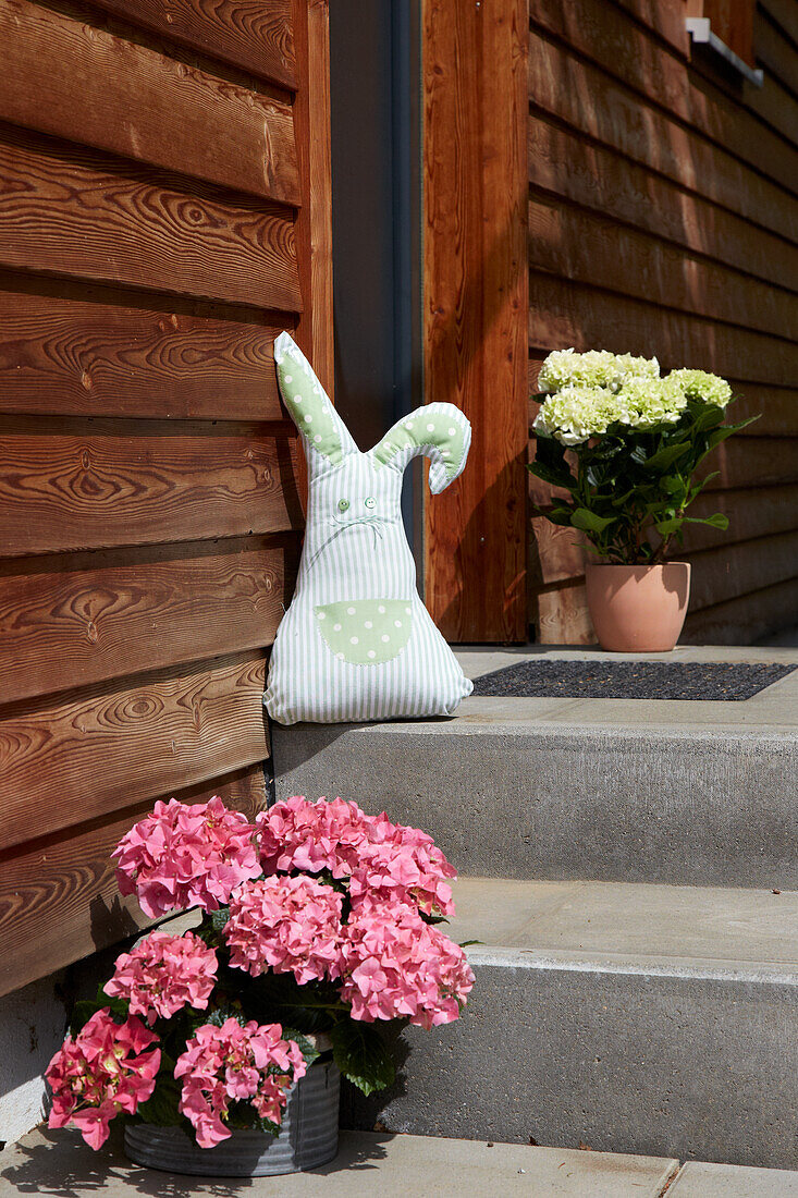 Fabric Easter bunny on steps