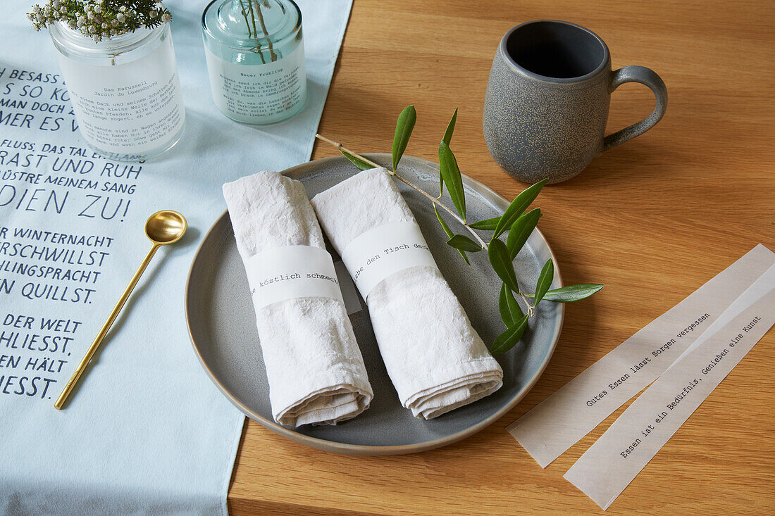 Homemade napkin rings made from printed tracing paper