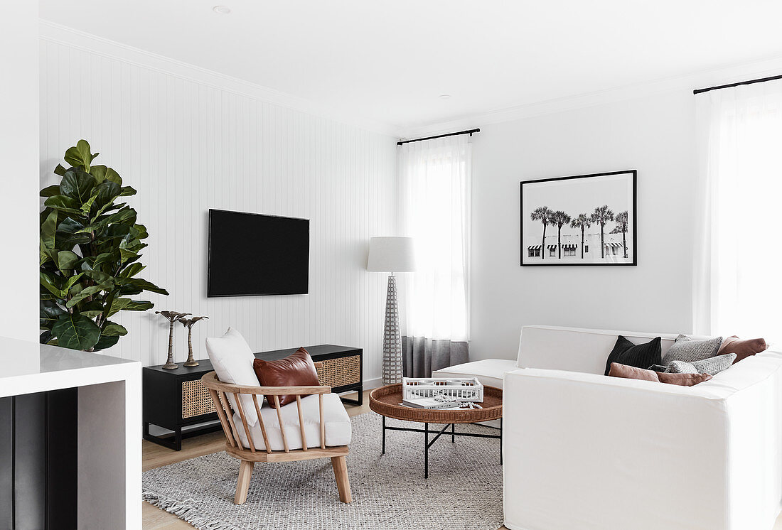 Modern living room in black and white