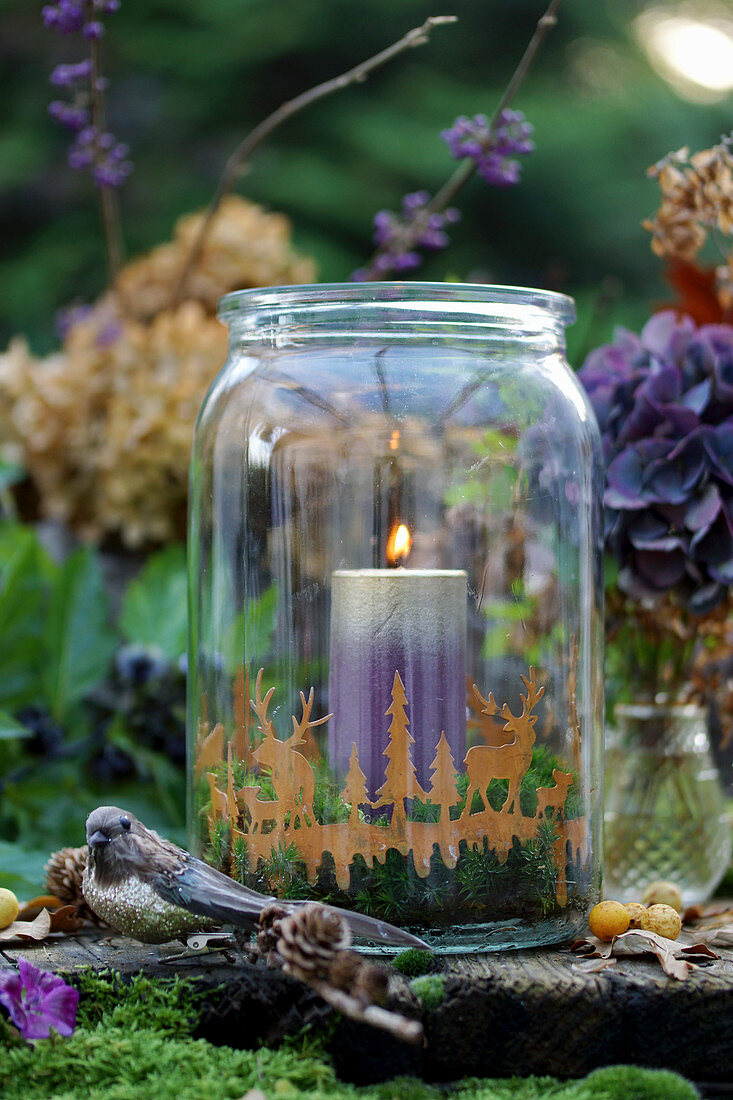 Mason jar as a lantern in the forest look