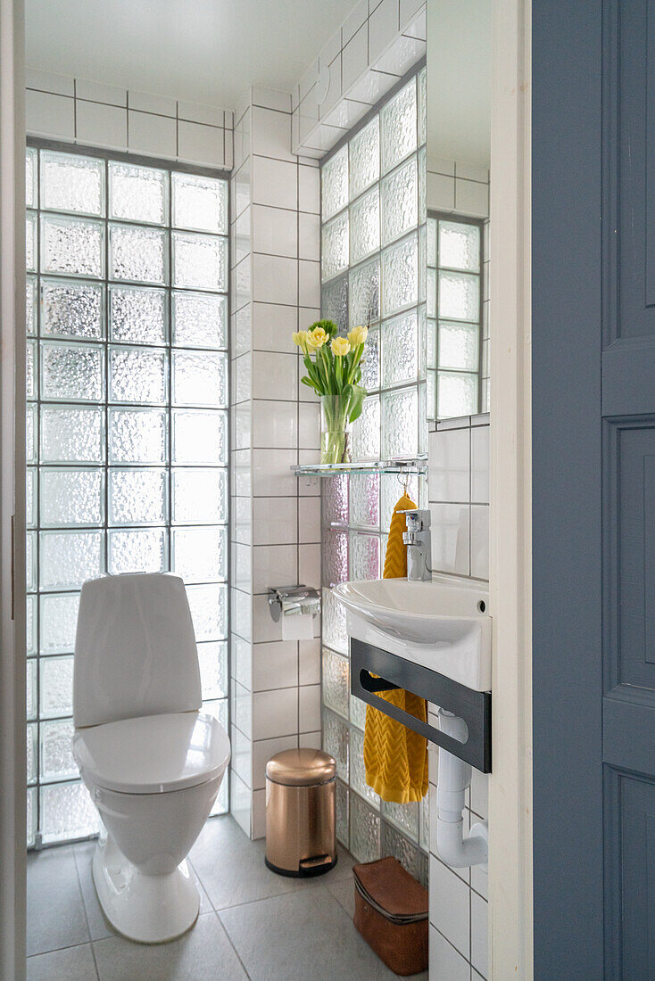 Guest WC with glass brick wall