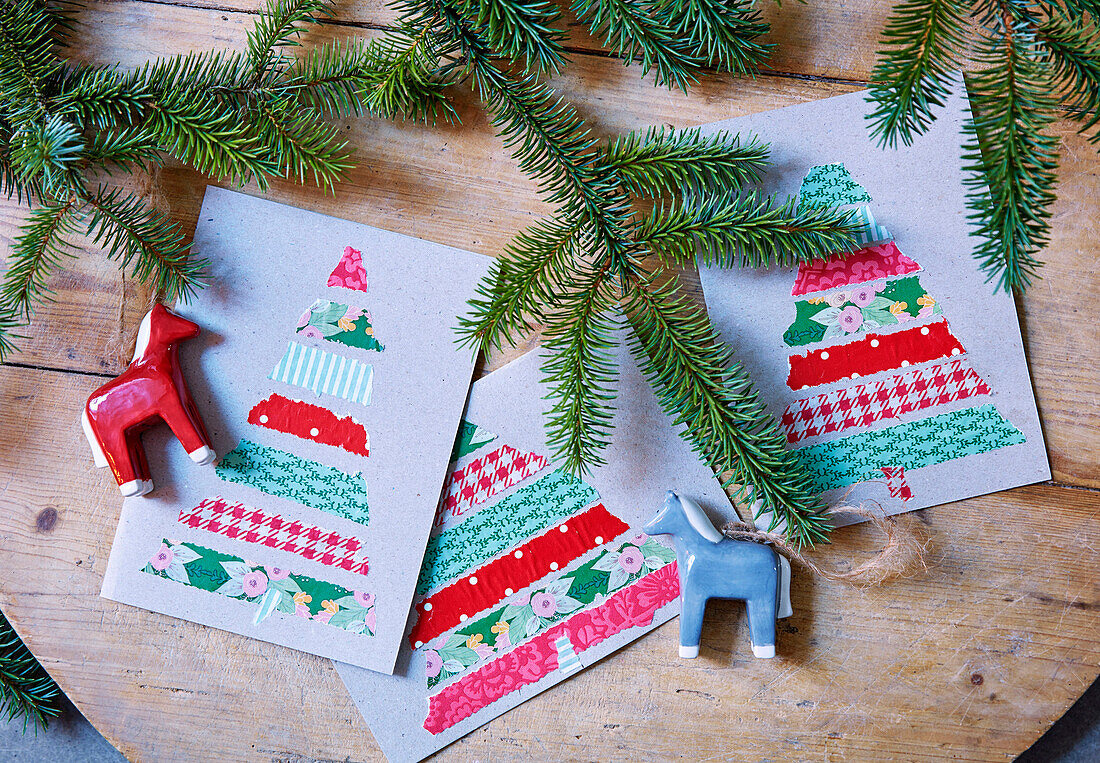 DIY-Weihnachtskarten aus Altpapier, mit Masking Tape verziert