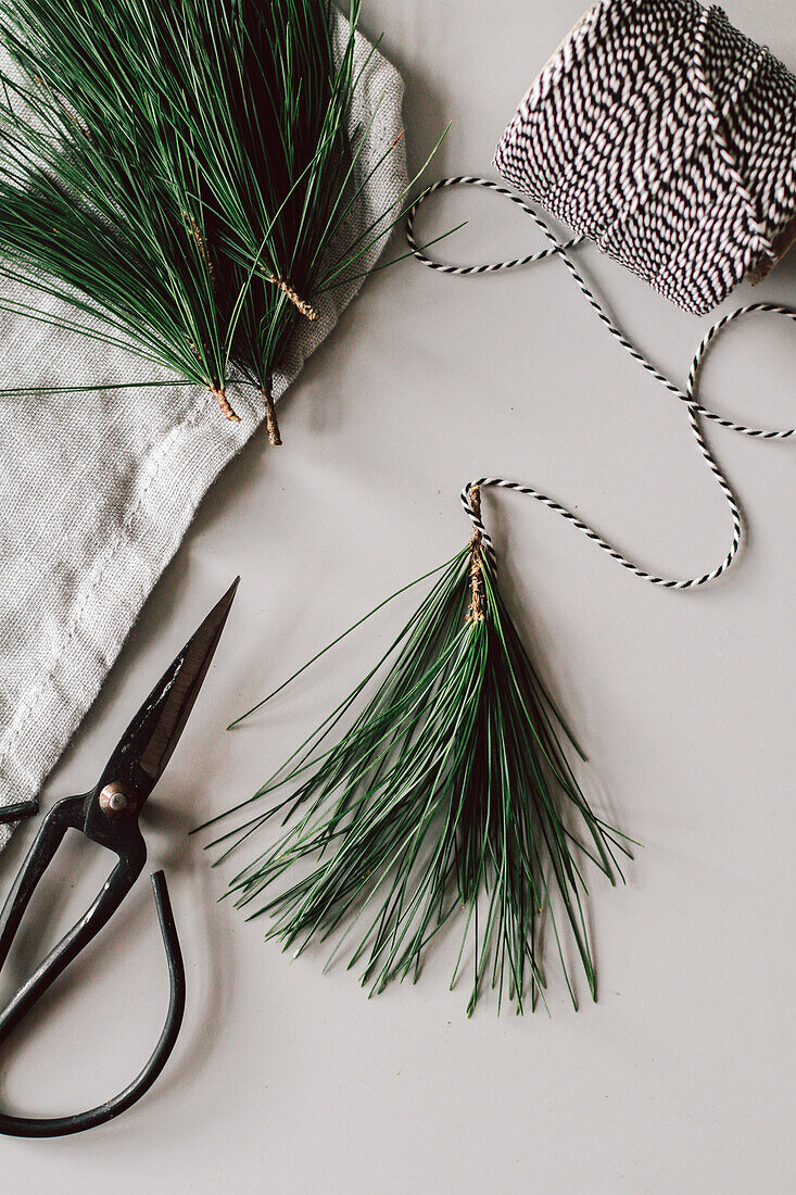 DIY pine-needle tassels